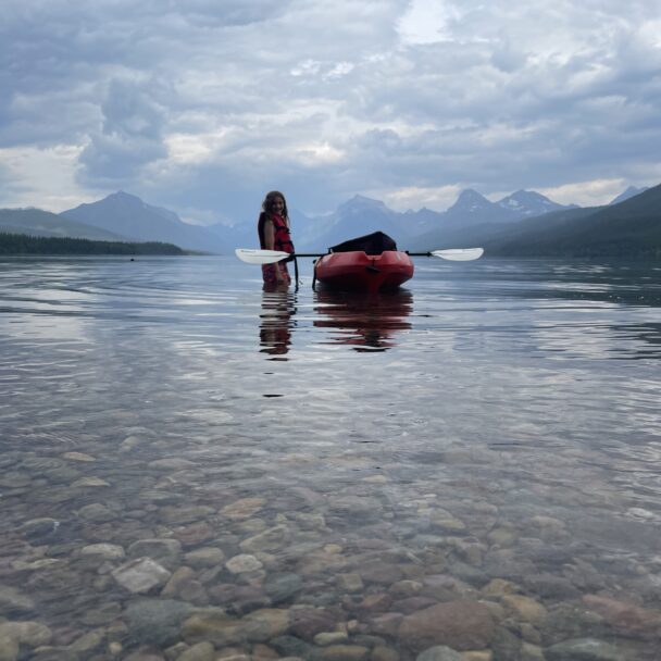 Kayaking on Lake McDonald. Stay at Glacier Bear Condo, a short drive away from Glacier National Park